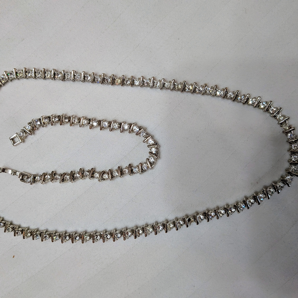 Silver Tennis Style Necklace and Bracelet Set